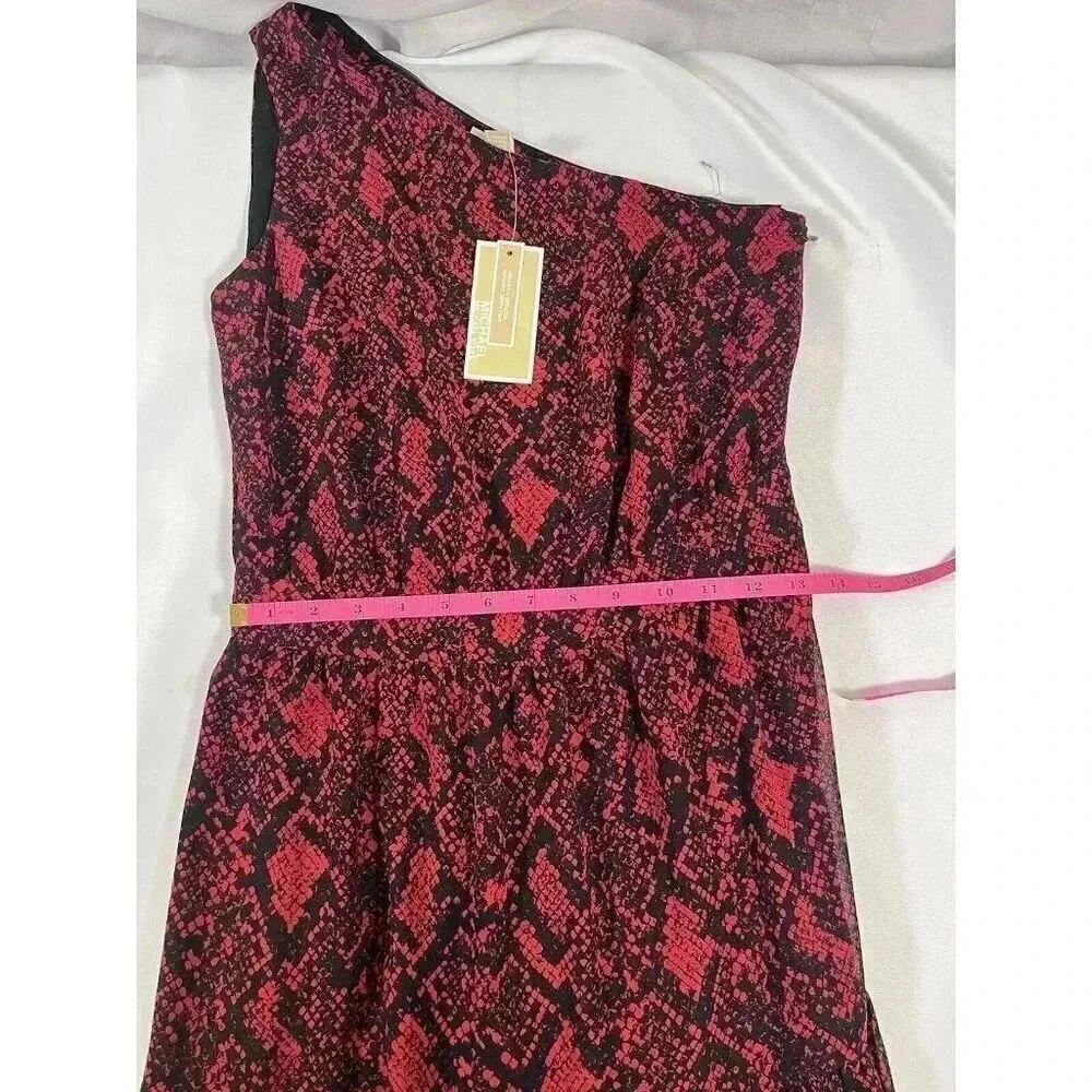 Michael Kors Snake Print Georgette One-Shoulder Dress Red Size 2